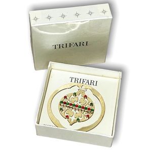 trifari jeweled bookmark Red gold green Christmas ornament style